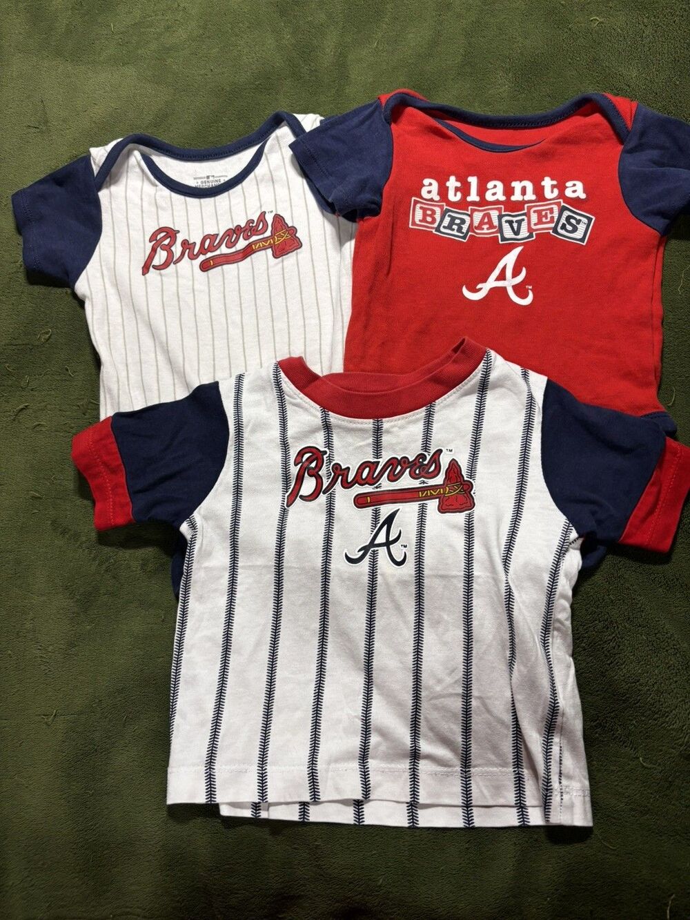 Atlanta Braves Baby Girl Boy 3Pc Bodysuit Set 12M MLB Infant Outfit Shirt Lot